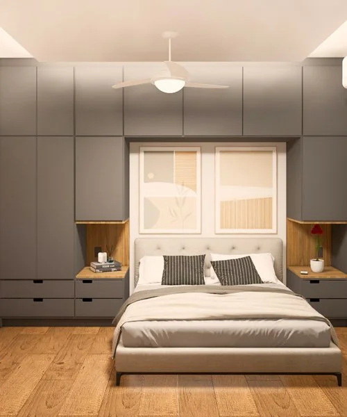 3D rendering of a residential primary suite